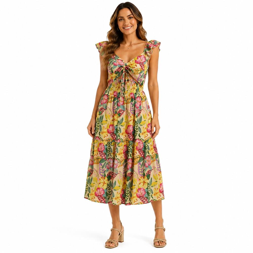Roxy Womens Floral Dress Size Medium Tropical Vacation Resort Beach Boho Coastal